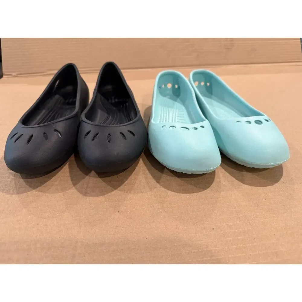 Crocs Kelli Prima Ballet Flats 2 Pairs Womens Sz 9 Slip On Black Sea Foam Green - Picture 4 of 8